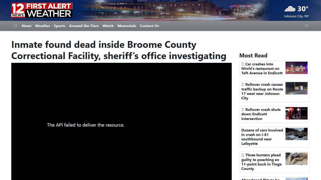 Inmate found dead inside Broome County Correctional Facility, sheriff’s office investigating