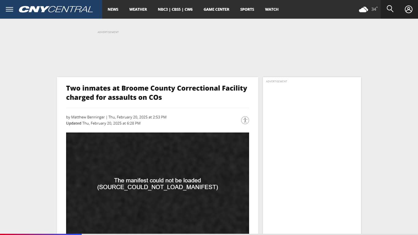 Two inmates at Broome County Correctional Facility charged for assaults on COs