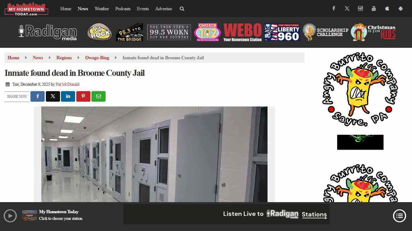 Inmate found dead in Broome County Jail - MyHometownToday.com