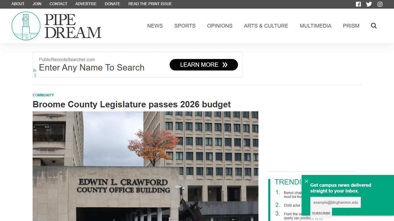 Broome County Legislature passes 2026 budget - Pipe Dream