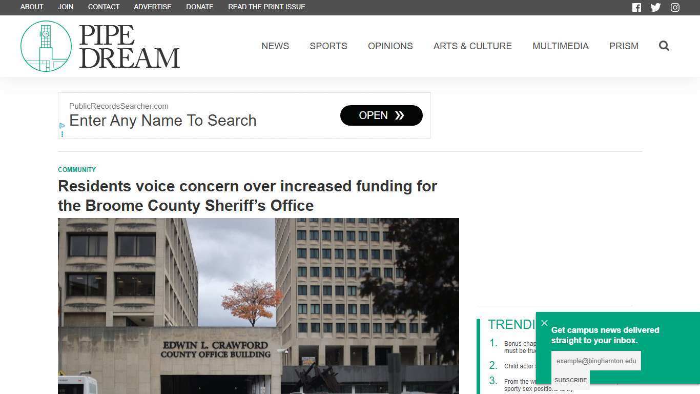 Residents voice concern over increased funding for the Broome County Sheriff’s Office - Pipe Dream